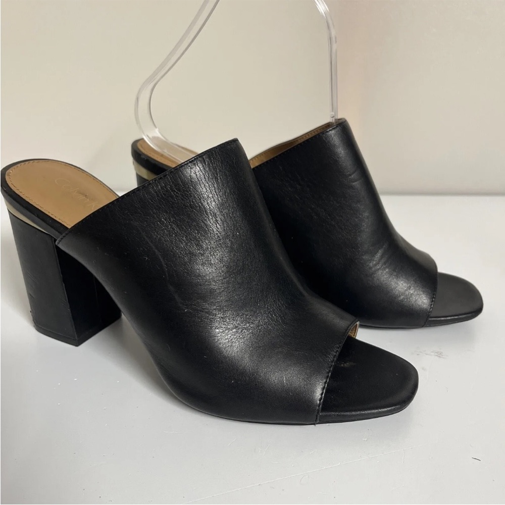 Calvin Klein Cicelle Black Leather Slip On Peep Toe High Heels Womens Size 8